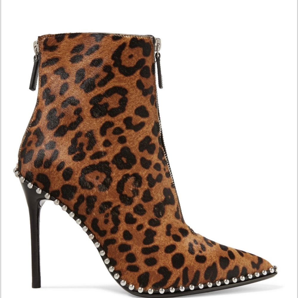 Alexander Wang Calf Hair Studded Leopard Print Booties